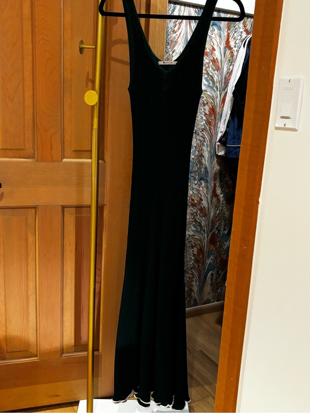 T Alexander Wang Dark Green Ribbed V‑Neck Maxi Dress - Picture 7 of 7
